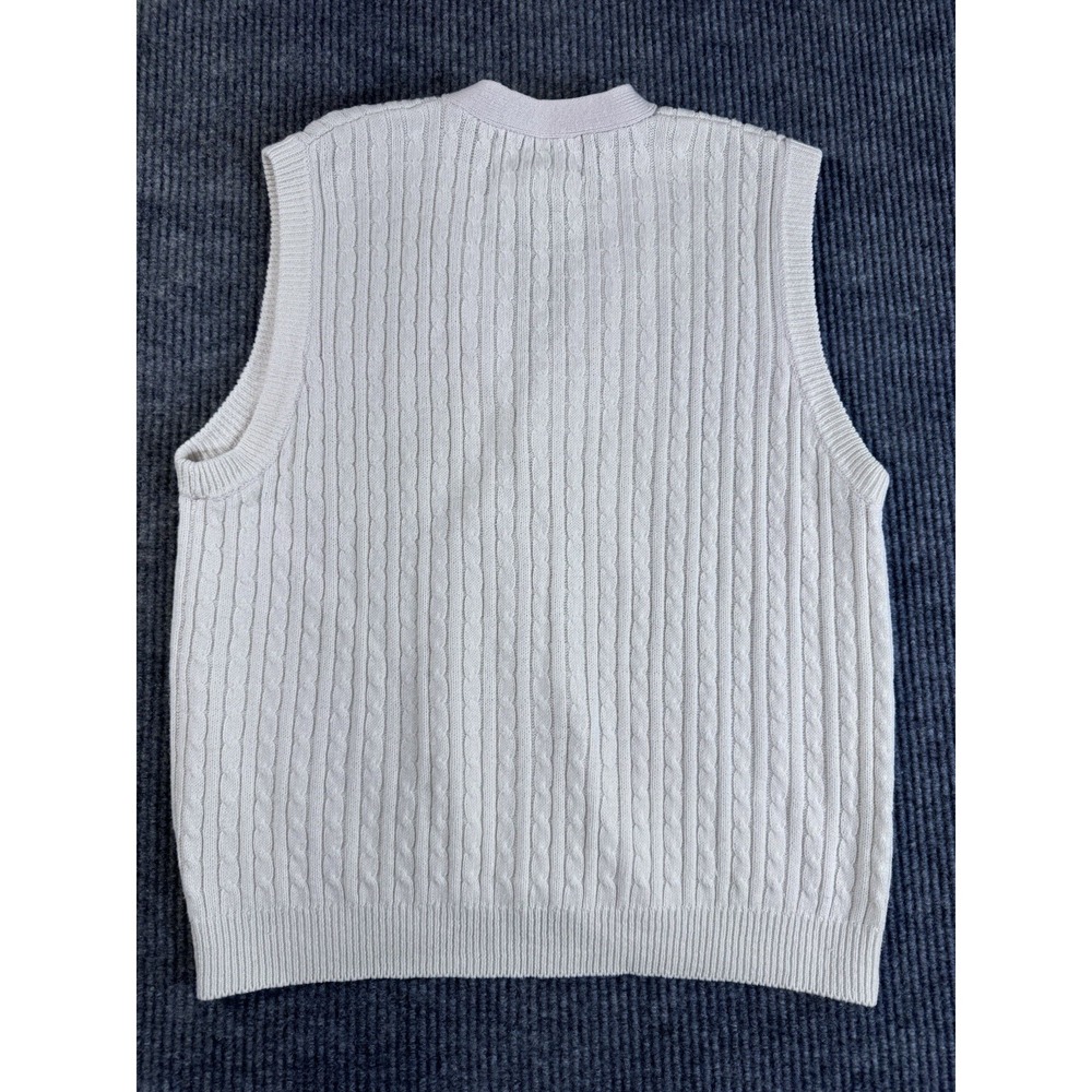 Vintage Ivy Crew White Cable-Knit Ramie Cotton Sweater Vest Button V-Neck Size L - Picture 3 of 5